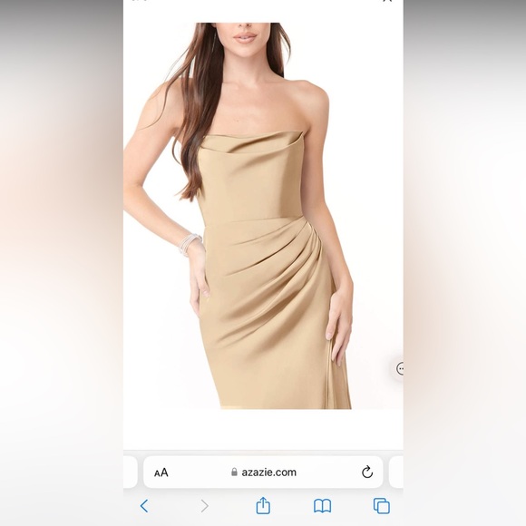 AZAZIE LEONIS Stretch Champagne Fitted Pleated Stretch Satin Dress - Picture 4 of 4
